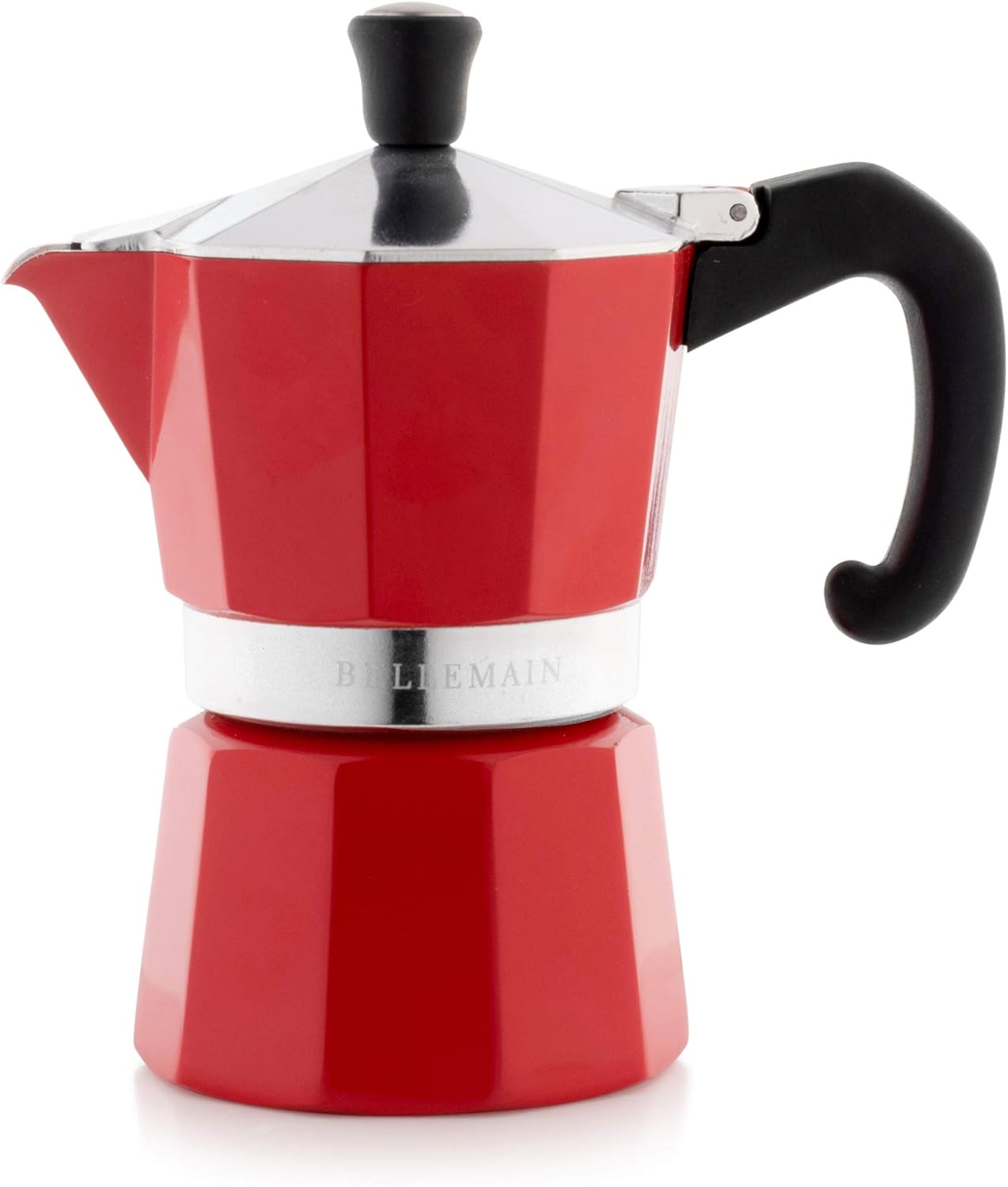 Bellemain Stovetop Espresso Maker | Italian Moka Pot Espresso Maker, Classic Aluminum Design Mocha Pot for Home Brewing & Camping | Easy to Use & Clean - 3-Cup, Red