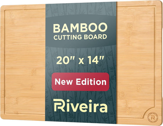 Riveira Cutting Boards For Kitchen – Gourmet Bamboo Grandeur: 20 x 14 Inches Bamboo Wood Cutting Board – Natural Non Toxic Cutting Board – Innovative Juice Grooves Wood Cutting Boards For Kitchen