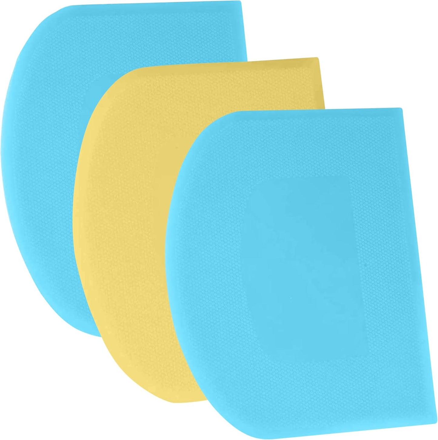 SURDOCA Dough Scraper Bench Scraper - 3P 4.7x3.7" Plastic Flexible Bowl Scraper, Sharp Edge & Angles Cake Scraper. Non-Slip Bakeware Decorating Tools Sculpting & Modeling Tools - Blue+Yellow+Blue