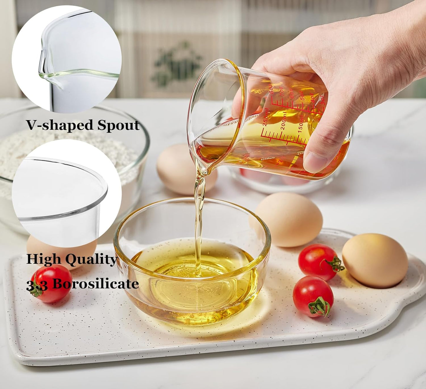 Ackers Glass Measuring Cup 1 Cup,8oz Borosilicate Liquid Measuring Cup with Spout