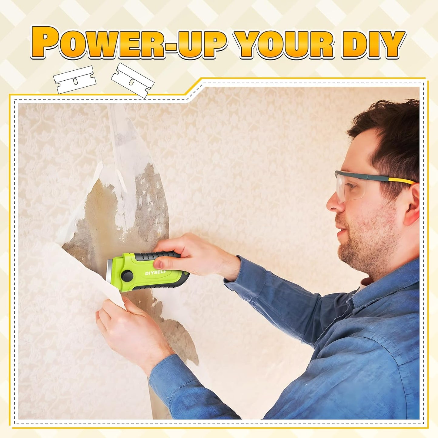 DIYSELF 2 Pack Razor Blade Scraper with 30 Pcs Spare Blades, Heavy Duty Scraper Tool, Scraper for Cleaning, Glass Top Stove, Paint Scraper, Razor Scraper, Glass Scraper, Oven Scraper