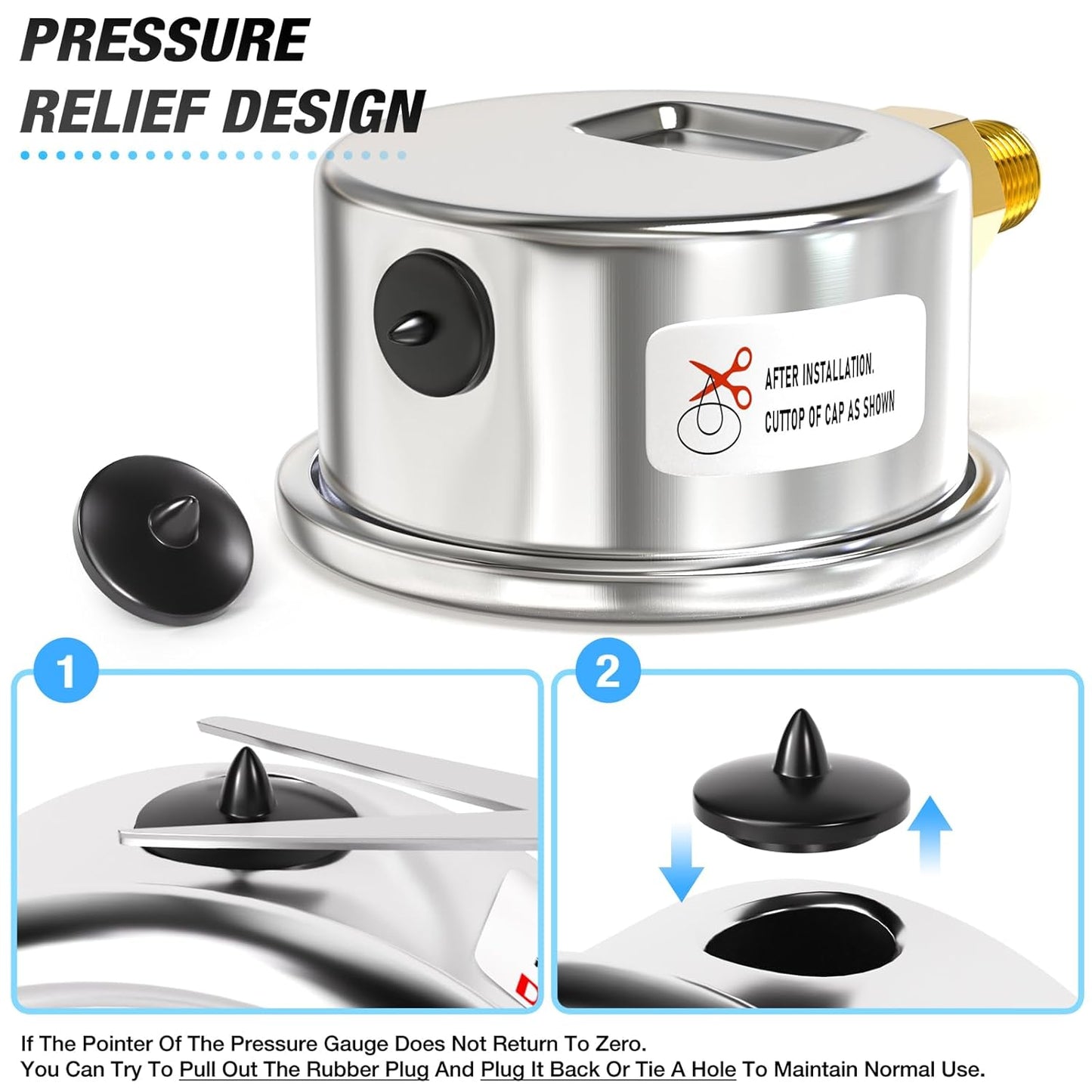MEANLIN MEASURE -30inHG~30Psi Vacuum Gauge Stainless Steel 1/4" NPT 2" FACE DIAL Waterproof for Air Compressor HVAC Negative Pressure Hand Pump Pool Lower Mount, with 1/2" NPT and 3/8" NPT Hex Bushing