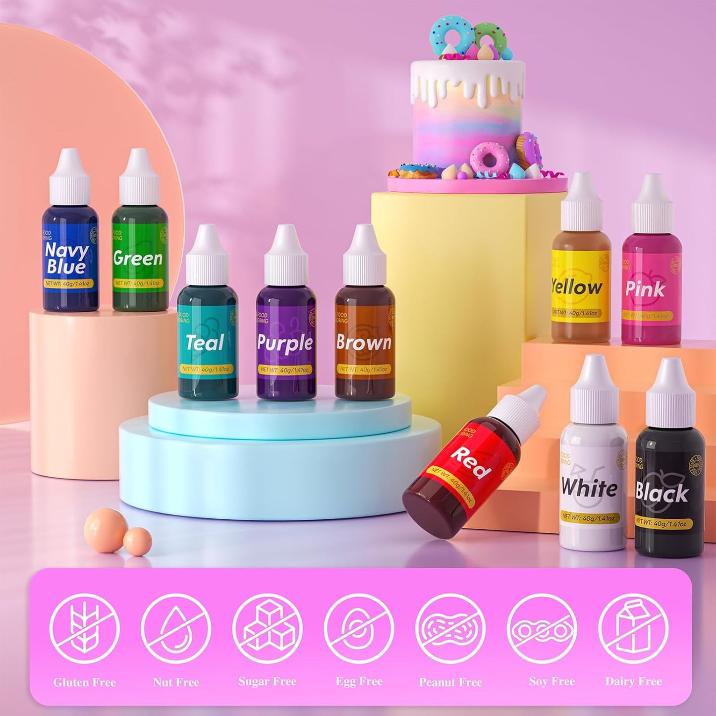 Gel Food Coloring for Cake Decorating - 40g Concentrated Assorted Edible Colors - Tasteless Food Dye Professional-Grade Dye for Easter Eggs Fondant Cookies Frosting Royal Icing Baking - Navy Blue