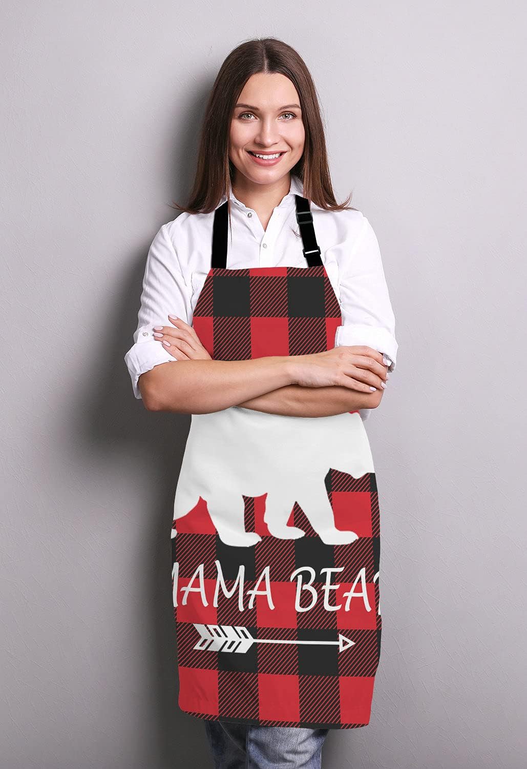 Mama Bear Kitchen Cooking BBQ Chef Apron,Buffalo Plaid Apron for Men, Women - Dad Presents, Presents for Men - Birthday, Mothers Day Presents for Mom, Wife, Husband, Brother, Friends
