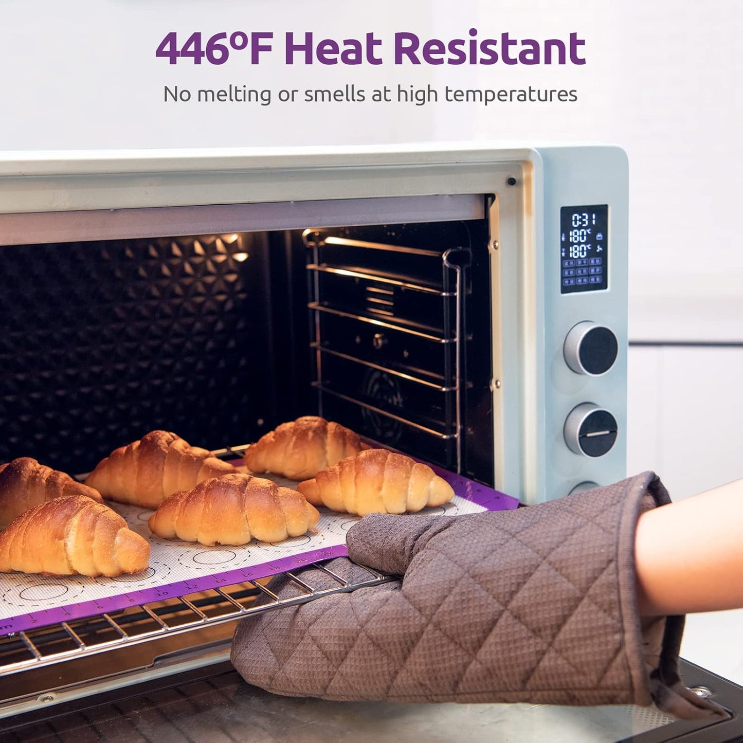 U-Taste 446ºF Heat Resistant Macaron Silicone Baking Mat, Non Stick Reusable Cookies Pastry Sheet Liner with Edge Enhancement Circle Measurement for Oven (Half Sheets Size, Pack of 2, Purple)