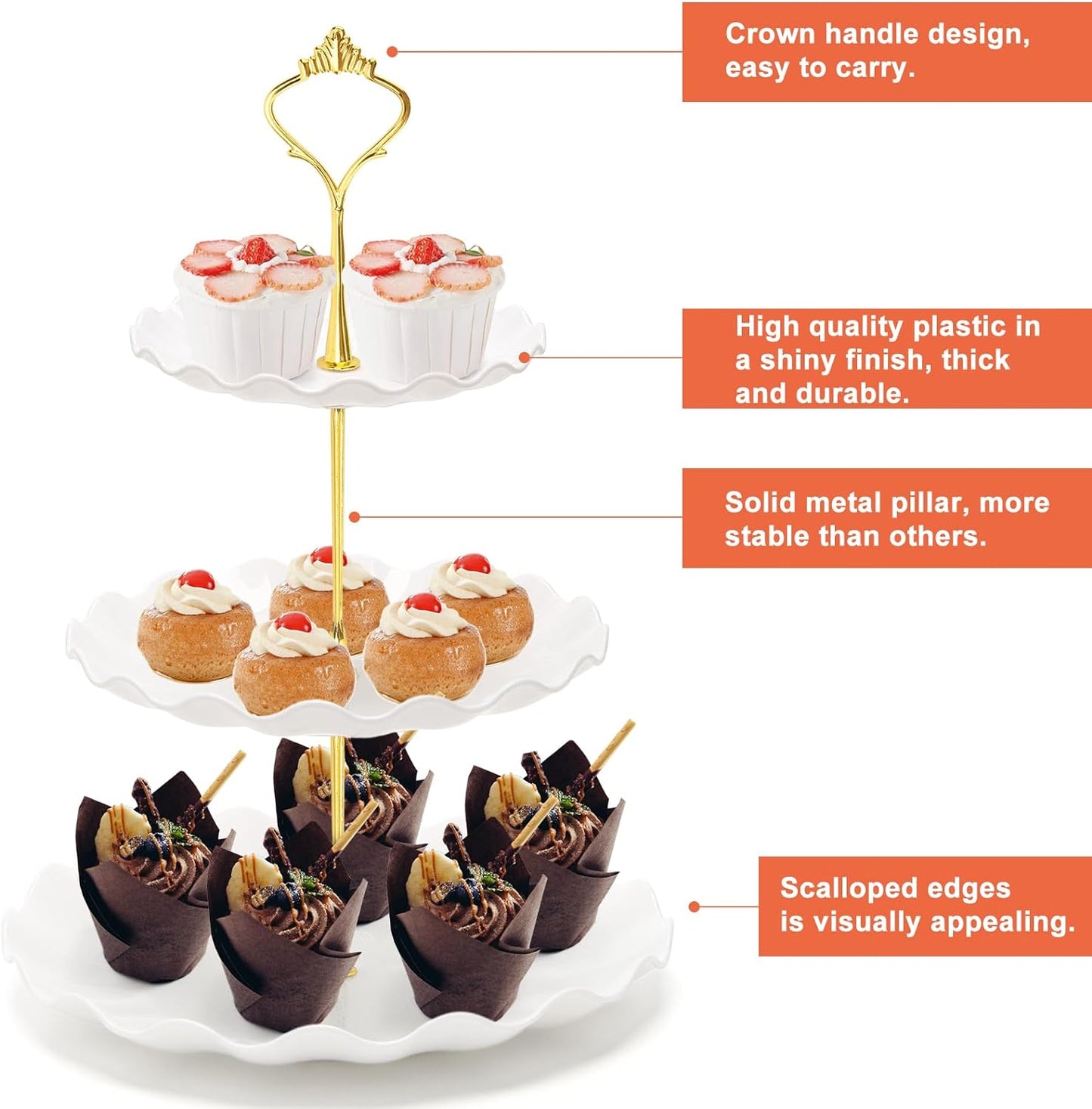 Coitak Plastic Cupcake Stands, 3 Tier Cupcake Stand, Dessert Tower Tray for Tea Party, Baby Shower and Wedding (2 Pack)