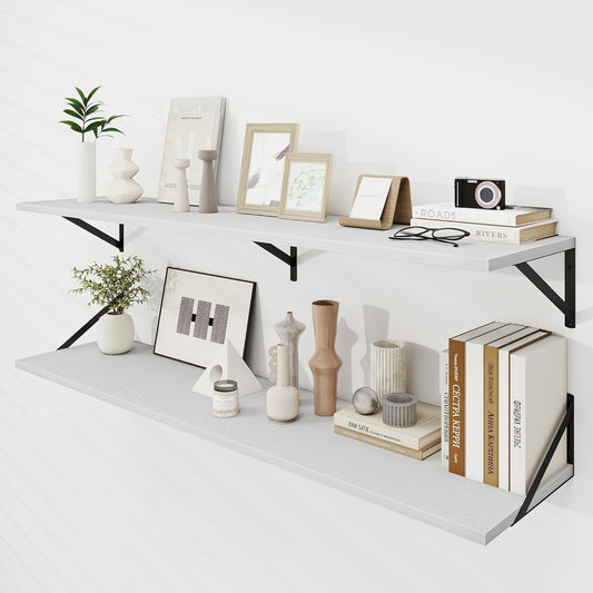 Dreamland Floating Shelves for Wall, 12 Inch Deep Floating Shelves Set of 2, 55W x 12D Large Wall Shelf with Sturdy Metal Brackets for Living Room, Bathroom, Bedroom and Kitchen, White