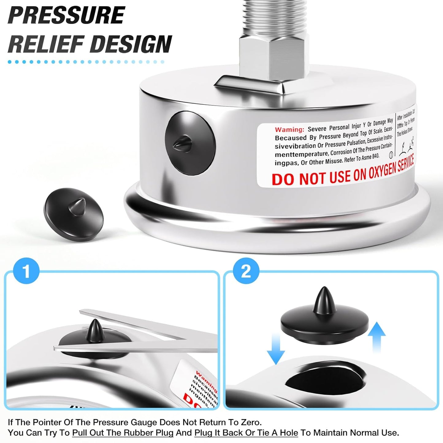 MEANLIN MEASURE 0~400Psi Liquid Filled Pressure Gauge Stainless Steel with 316 Stainless Steel Joint 1/4" NPT 2.5" FACE DIAL for Air Compressor Air Regulator Water Filter Center Back Mount