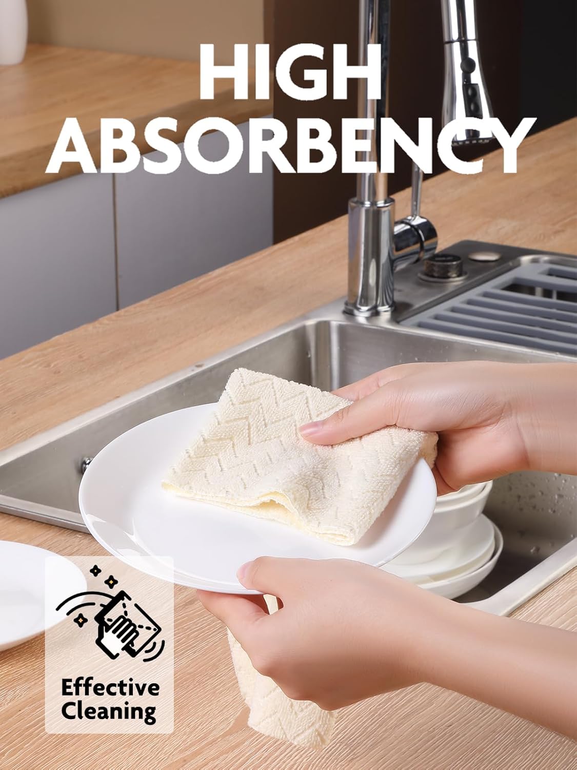 Fantasticlean Microfiber Cleaning Cloth Roll, 16" x 12"- 50 Sheets, Reusable Tear Away Microfiber Towels, Ultra Absorbent Dish Rags for Car, Home or Office (Beige Ripple)