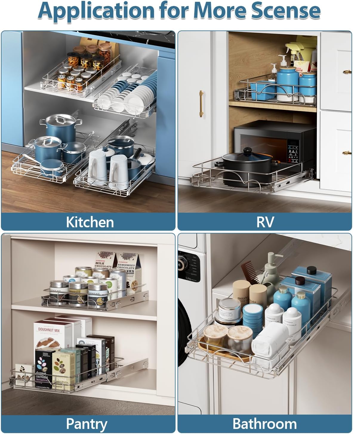 17" W*21" D Pull Out Cabinet Organizer, Home Shelf Organization, Heavy-Duty Pull Out Shelves for Cabinets, Slide Out Drawers Organizer for Kitchen, Pantry