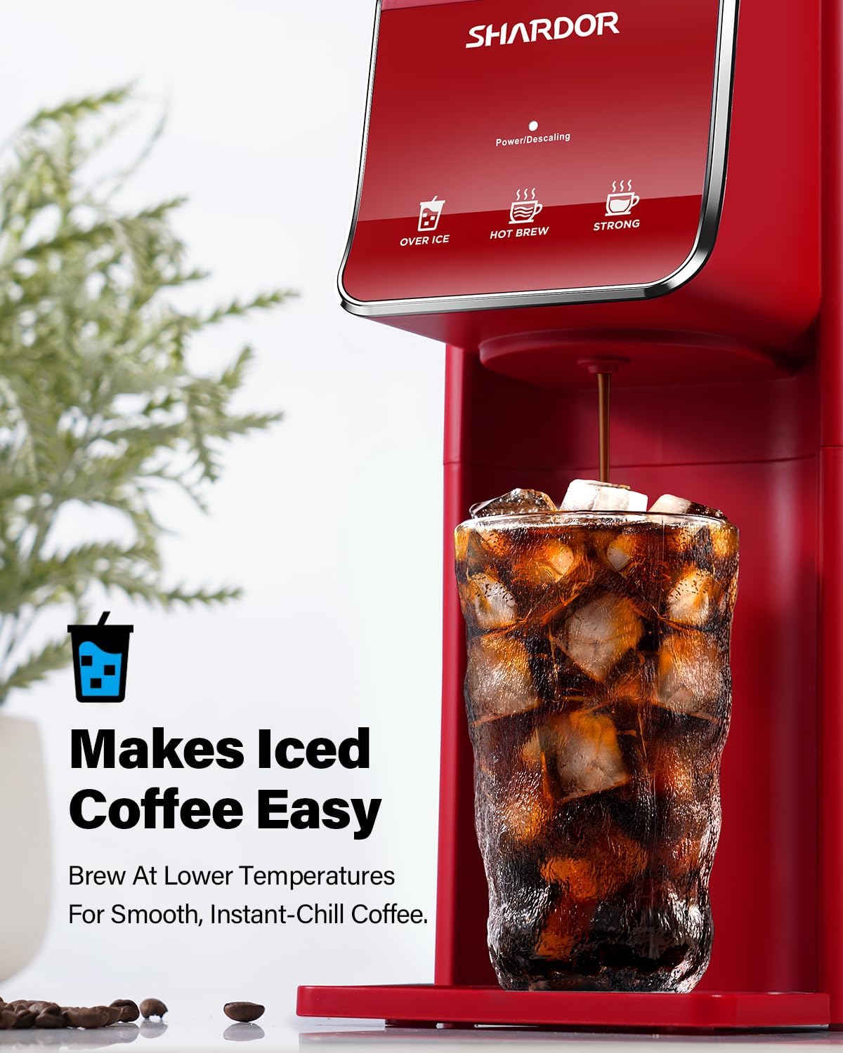 SHARDOR Hot & Iced Coffee Maker, K Cup Coffee Maker Compatible with Ground Coffee, Single Serve Coffee Machine with Bold Setting, Reusable Filter, Travel Mug Friendly, Compact Design, Red