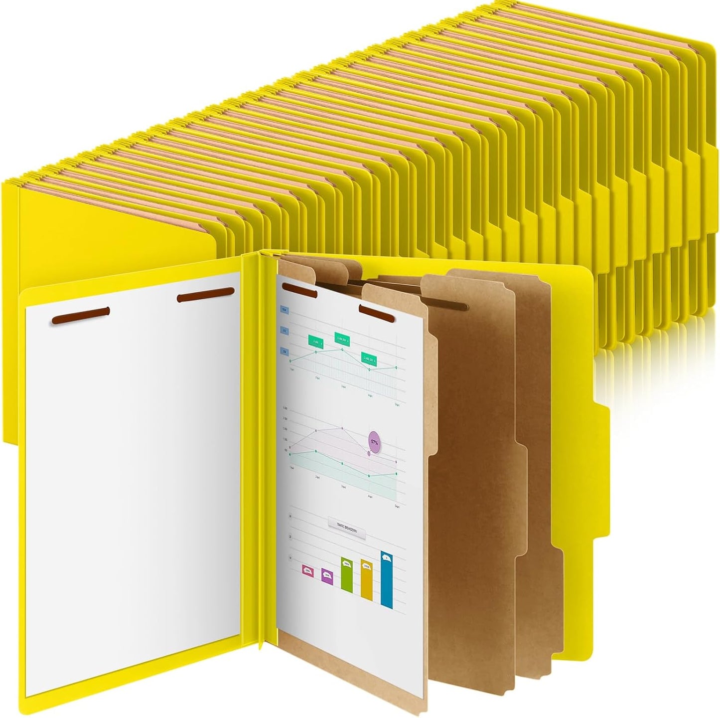 72 Pcs Classification Folders Letter Size, Back to School Supply for Teacher, Student, 3 Dividers Pressboard File Folder Bulk with 2 Fasteners, 3.5 Inch Expanding File Organizer (Yellow)