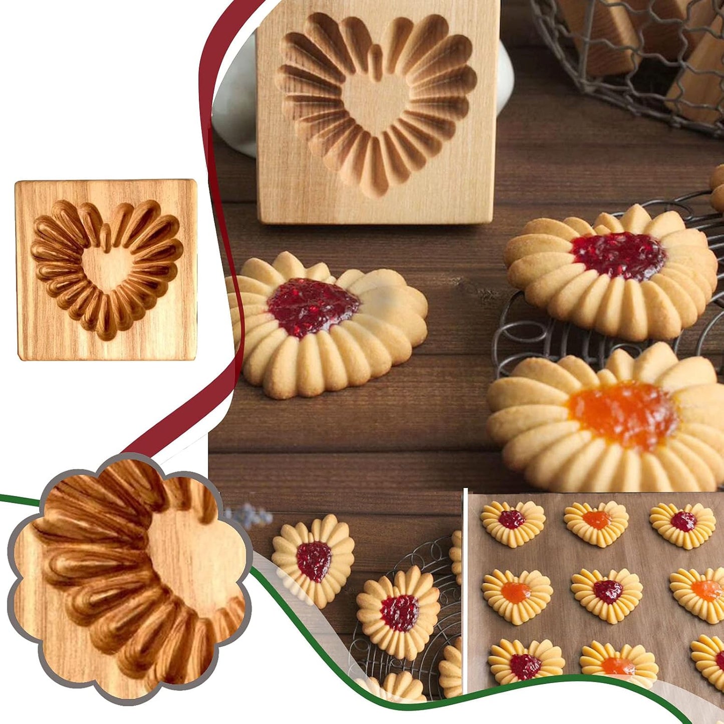 Wooden Cookie Biscuit Mold, 3D Baking Mold, Embossing Craft Decorating Baking Tool, Suitable for Halloween Thanksgiving Christmas Kitchen DIY (Love B 10 * 10 * 2)