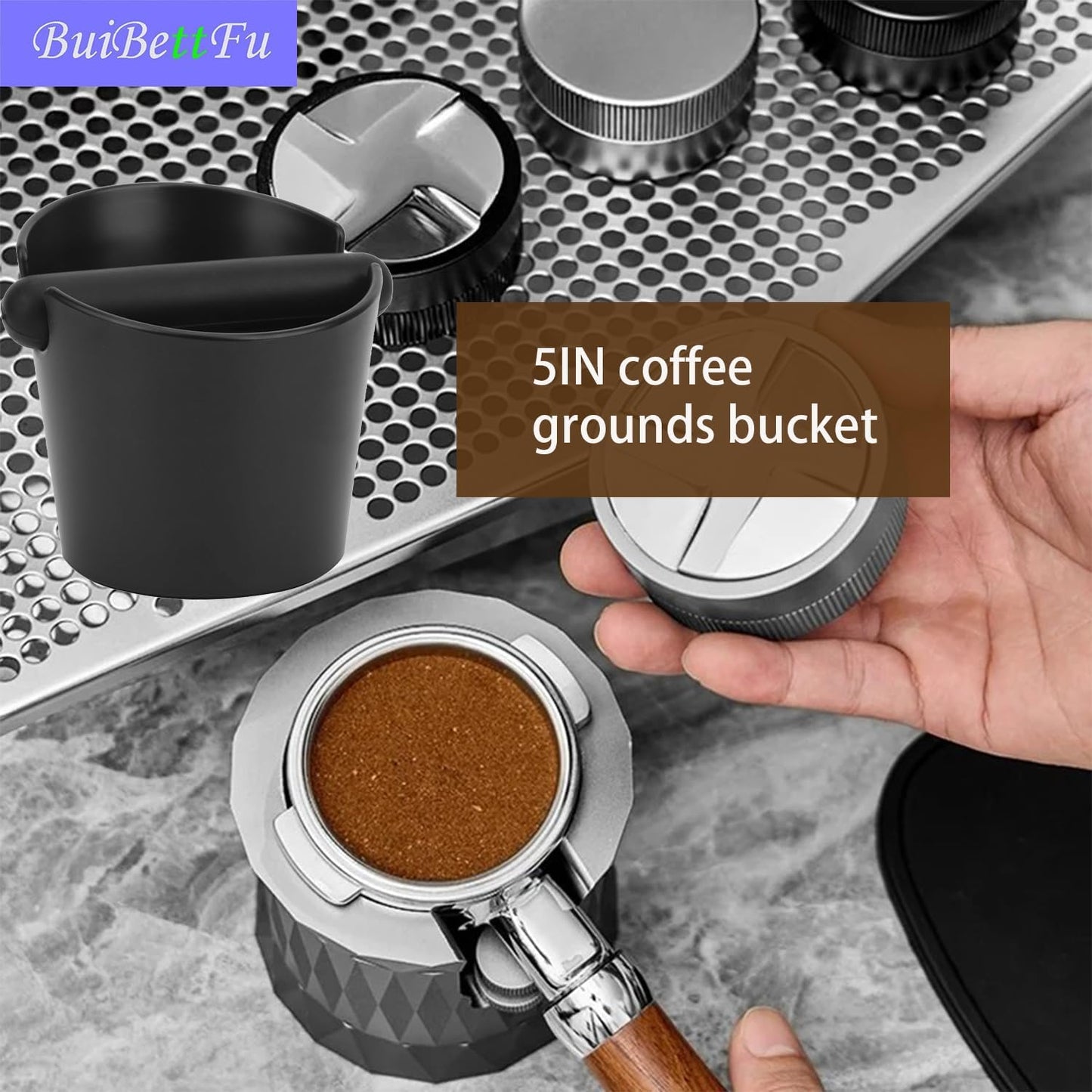 5 Inch Coffee Knock Box Shock-Absorbent Durable Barista Style Knock Box With Removable Knock Bar and Non-Slip Base Gift (S-Black)
