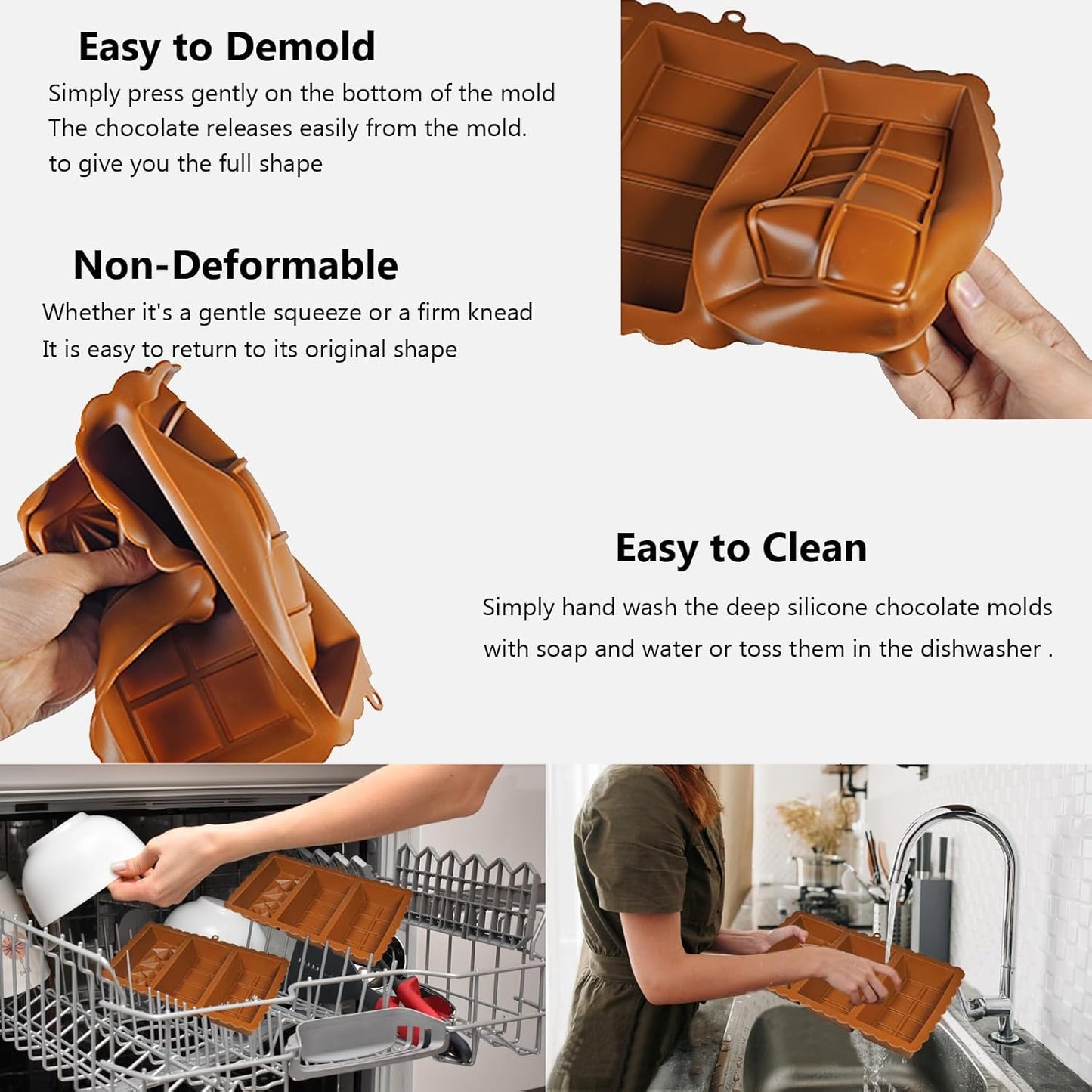 Chocolate Bar Mold - Food Grade Silicone Chocolate Molds, Non-Stick & Easy to Release Deep Mold for Dubai Pistachio Chocolates, Candy, Snacks, Desserts, Resin Art, Dishwasher Safe (2)