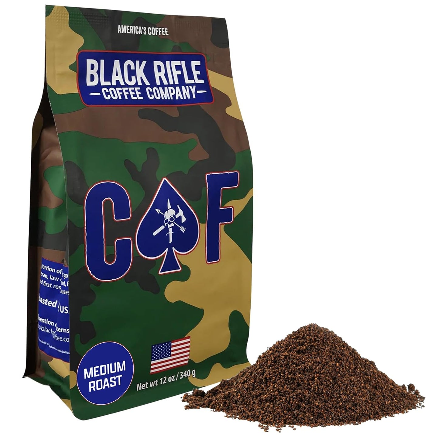 Black Rifle Coffee Company Ground Coffee Medium Roast - Roasted Blend Made from Pure Arabica Beans - Colombian & Brazilian Beans - Veteran Founded & American Made (CAF, 12oz Bag)