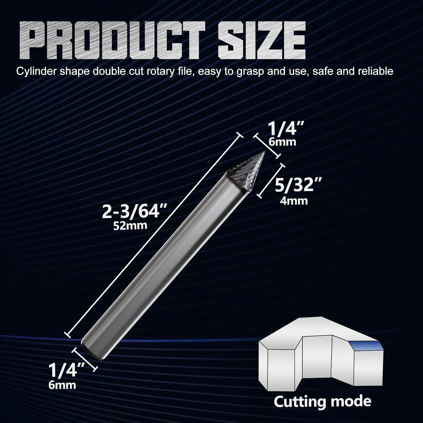 CATITO Cone 60° Die Grinder Bit, Cut Carbide Rotary Burr for Steel, Wood and Metal Working, Engraving, polishing and Cleaning