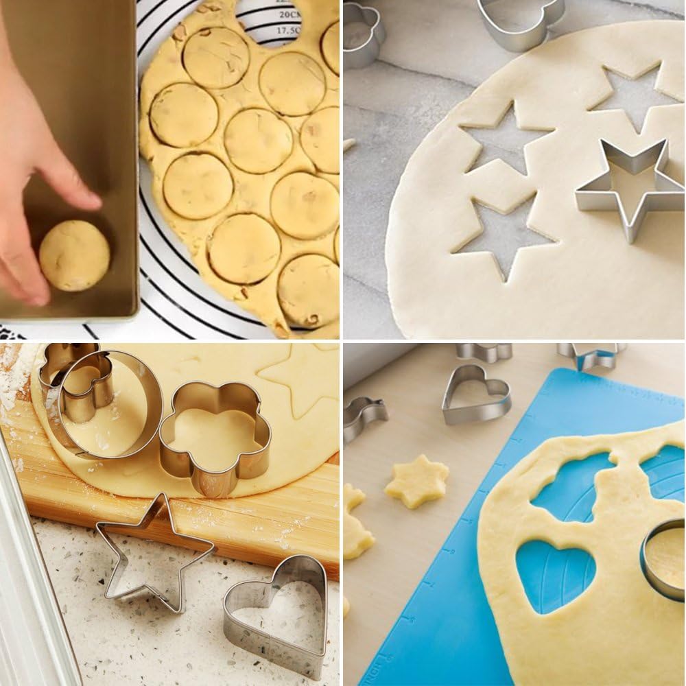 Mini Cookie Cutters Set- Small Heart Star Flower Round Square Hexagon Oval Diamond - 30Pcs Stainless Steel Cookie Cutters - Polymer Clay Cutters Mini Fruit Cutter Small Biscuit Cookie Cutters for Kids