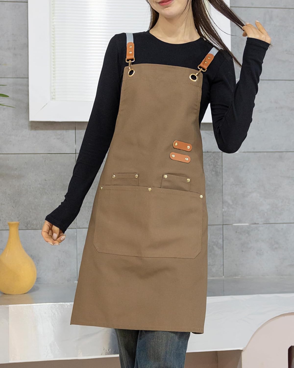 Lisianthus 2 Pack Adjustable Bib Aprons for Women with Pockets, Men's Kitchen Cooking Apron