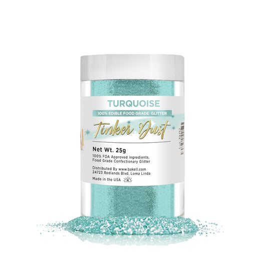 BAKELL Turquoise Edible Glitter, 25 Grams | TINKER DUST Edible Glitter | KOSHER Certified | 100% Edible Glitter | Cakes, Cupcakes, Cake Pops, Drinks, Dessert Vegan Glitter & Dusts (25g, Turquoise)
