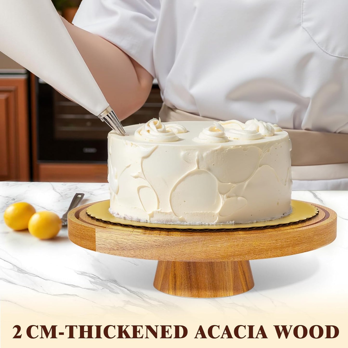 Acacia Wood Cake Stand with Lid, 12" Glass Cake Stand with Dome Cake Holder, 2-in-1 Dessert Table Display Set & Charcuterie Board for Weddings, Parties, Bakeries