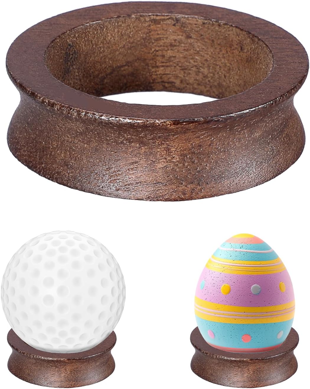 JUXYES Wooden Sphere Holder Display Stand, 6 Pack Small Wood Crystal Ball Stand, Simple Round Display Easel Stands for Decorative Eggs, Crystal Balls, Golf Ball, Stones, Gemstones, Collections, 32mm