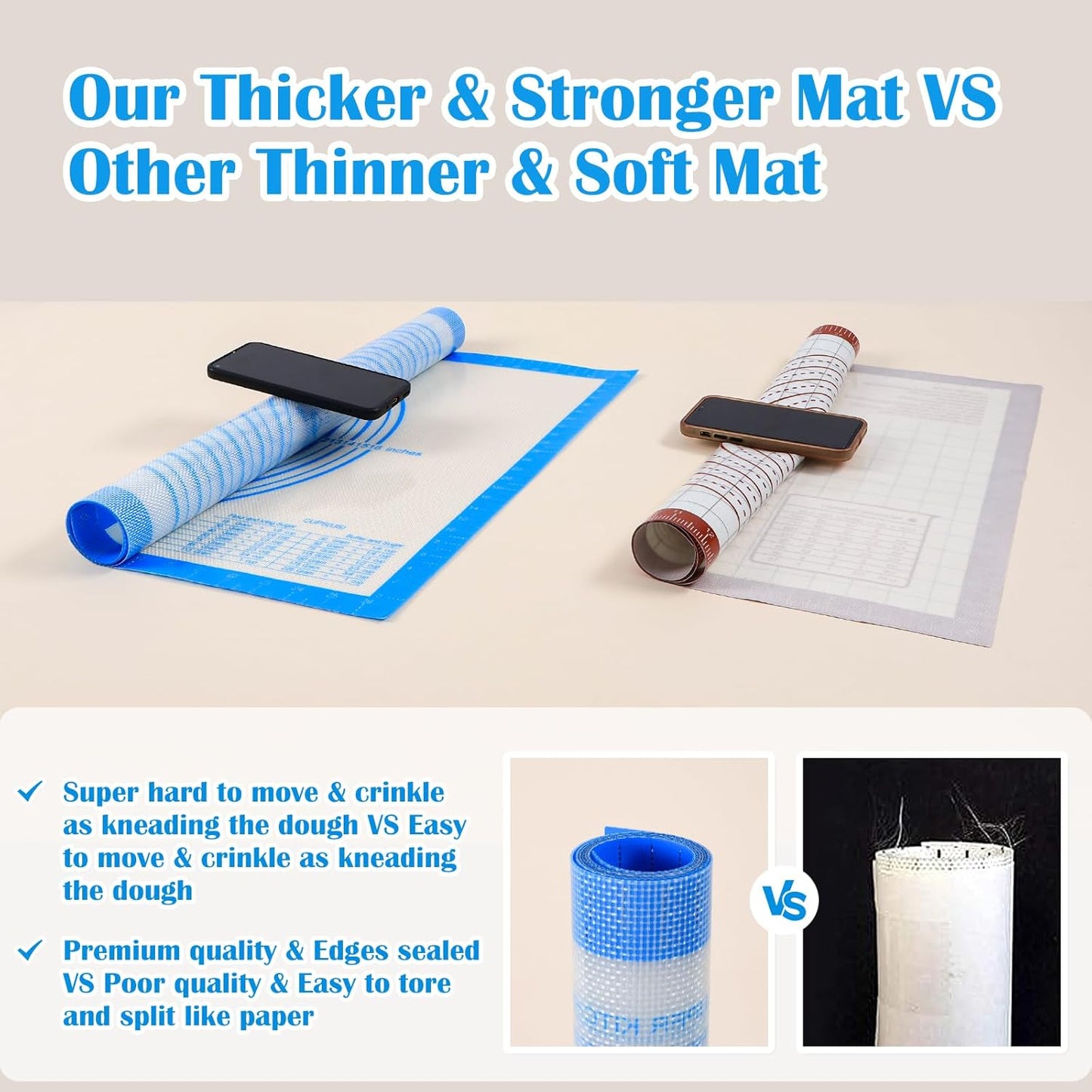 Nonstick Silicone Pastry Mat Extra Large with Measurements 28''By 20'' for Silicone Baking Mat, Counter, Dough Rolling,Fondant/Pie Crust By Folksy Super Kitchen (20×28, Blue)