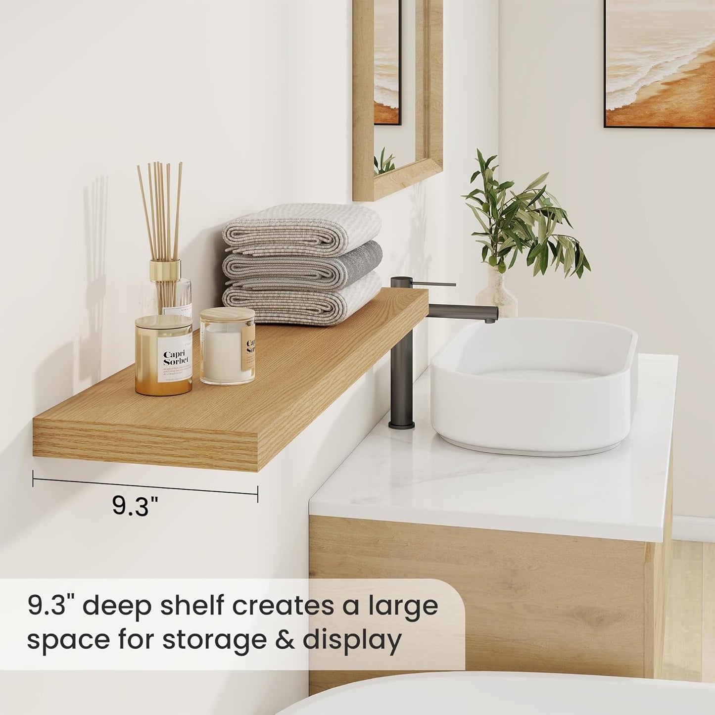 Fun Memories 36 Inch Deep Floating Shelves for Wall, 2 Pack of Wall Mounted Wood Shelves with Invisible Brackets for Bathroom, Bedroom, Living Room, Kitchen Decor and Storage, Oak