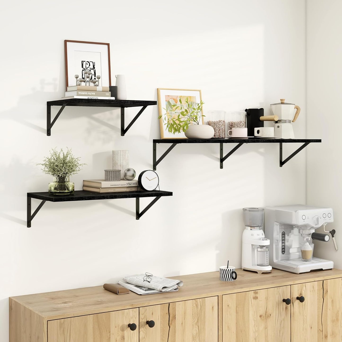 Dreamland Deep Floating Shelves for Wall, Black Floating Shelves, Large Floating Shelf 12 * 16 inch Set of 2 for Bookshelf Living Room Bedroom Home Office Bathroom