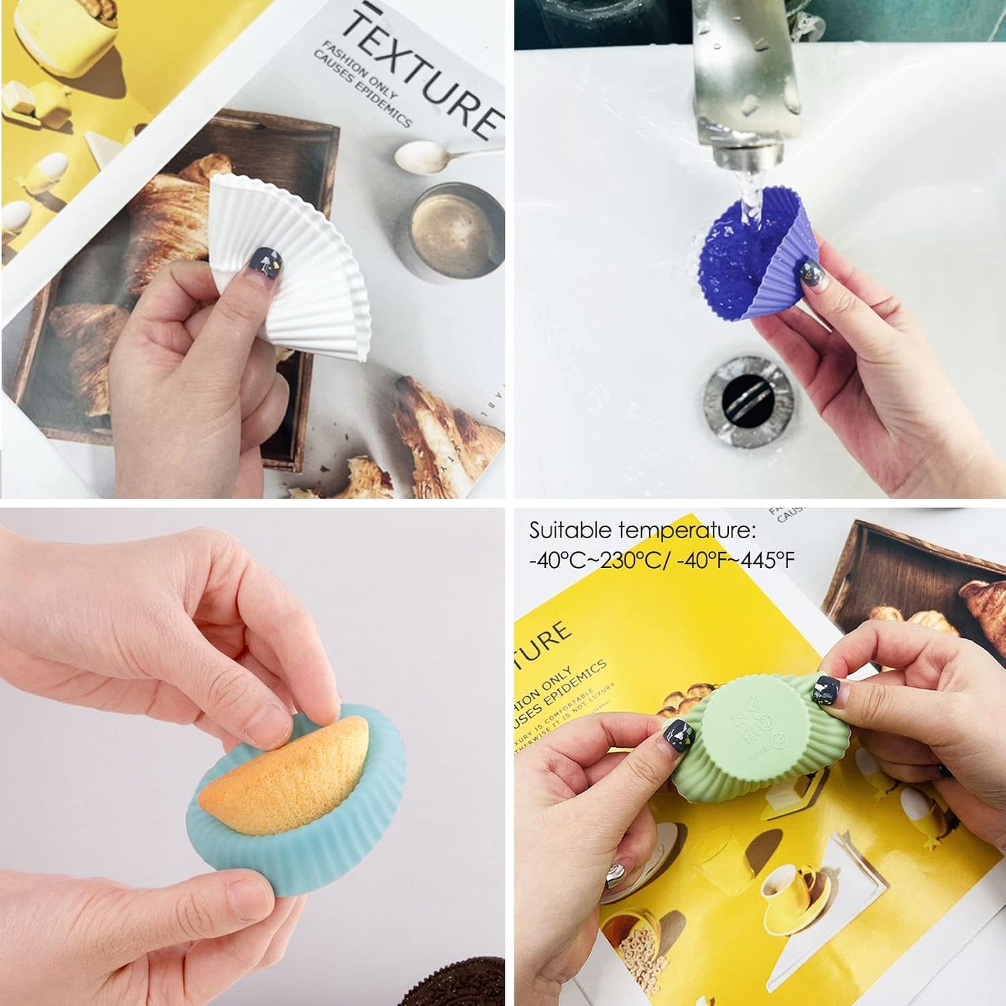 48 Pack of Silicone Cupcake Liners, lyfLux Reusable Mini Muffin Baking Cups, Food Grade Silicone for Cooking Eggs, Baking Muffins and Make a Cake (8 Colors 6 Each)