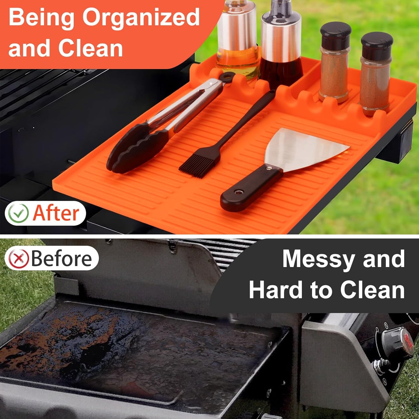 GOSALISU Silicone Grill Mat for Blackstone, Reusable Griddle Tools Mat with Drip Pad, Spatula Mats for Outdoor Grill Kitchen Countertop, Barbeque Accessories (Orange)