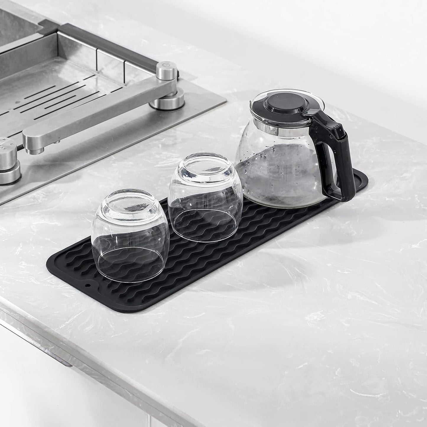 Silicone Dish Drying Mat for Multiple Usage,Easy clean,Eco-friendly,Heat-resistant Silicone Mat for Kitchen Counter,Sink,Bar,Bottle,or Cup Black M 17 inches x 6 inches