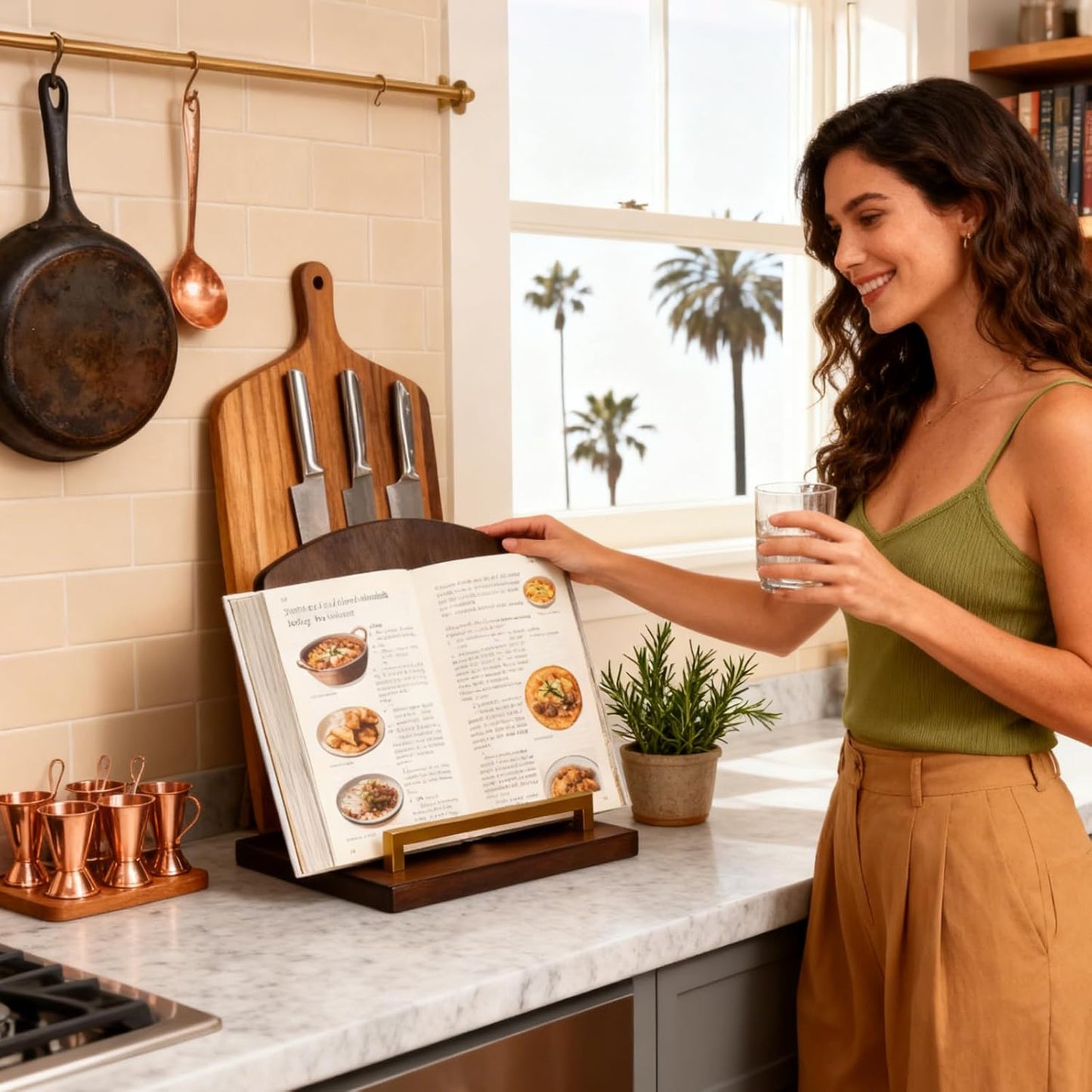 Beautiful Cookbook Stand with Removable Cutting Board,2 in 1 Bamboo Recipe Book Holder,Charcuterie Board & Kitchen Serving Tray,Durable Cook Book Holder Stand Easily Keeps Cook or Recipe Books Open