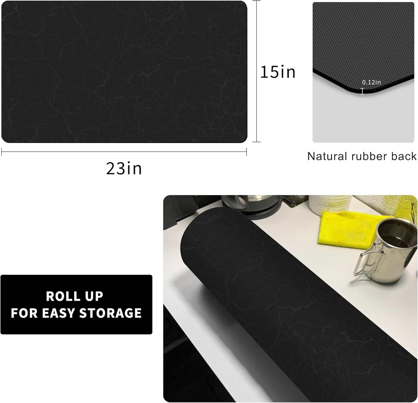 Golener Coffee Bar Mat,Under Coffee Maker Mat,23"x15"Coffee Tray Mat Under Coffee Machine,Rubber Coffee Maker Mat,Under Appliance Mats,Silicone Hot Mat for Coffee Machine,Dish Drying Mat, Marble Black