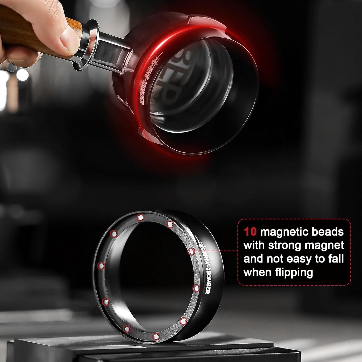 MHW-3BOMBER 58mm Espresso Dosing Funnel Magnetic Coffee Dosing Ring Portafilter Funnel Barista Tools Compatible with 58MM Portafilter DR5546B-OS