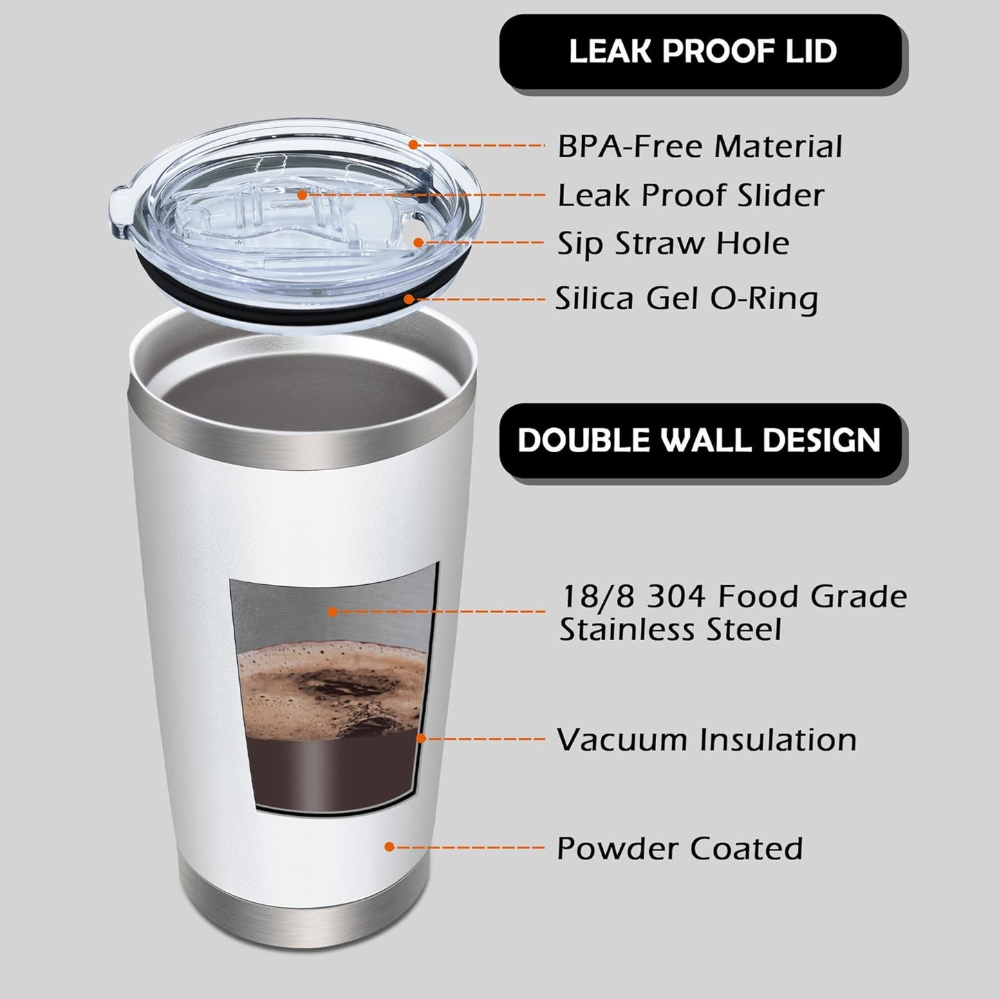 20oz Tumbler Bulk Stainless Steel Tumblers with Lid Vacuum Insulated Double Wall Travel Coffee Mug Powder Coated Tumbler Cup for Hot and Cold Drinks(White, 12 pack)