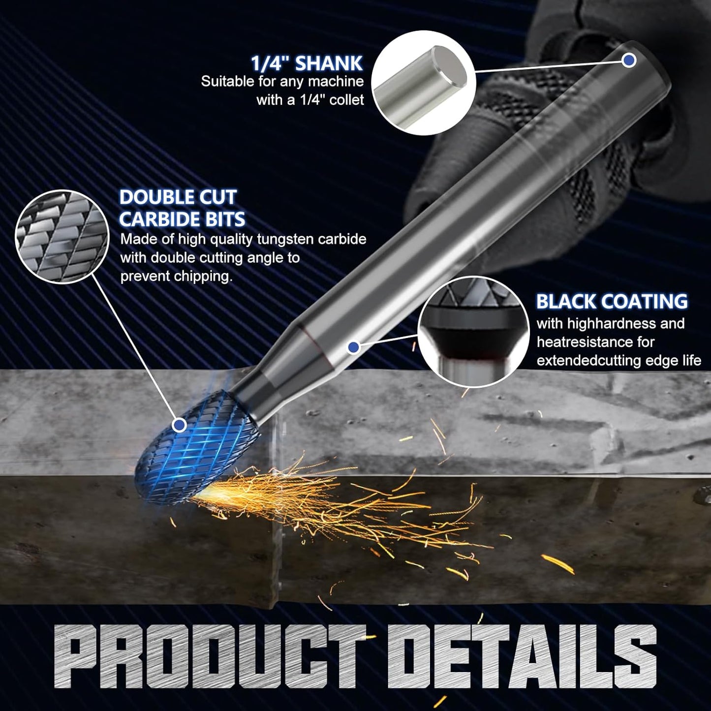 CATITO Ellipse Die Grinder Bit, Cut Carbide Rotary Burr for Steel, Wood and Metal Working, Engraving, polishing and Cleaning