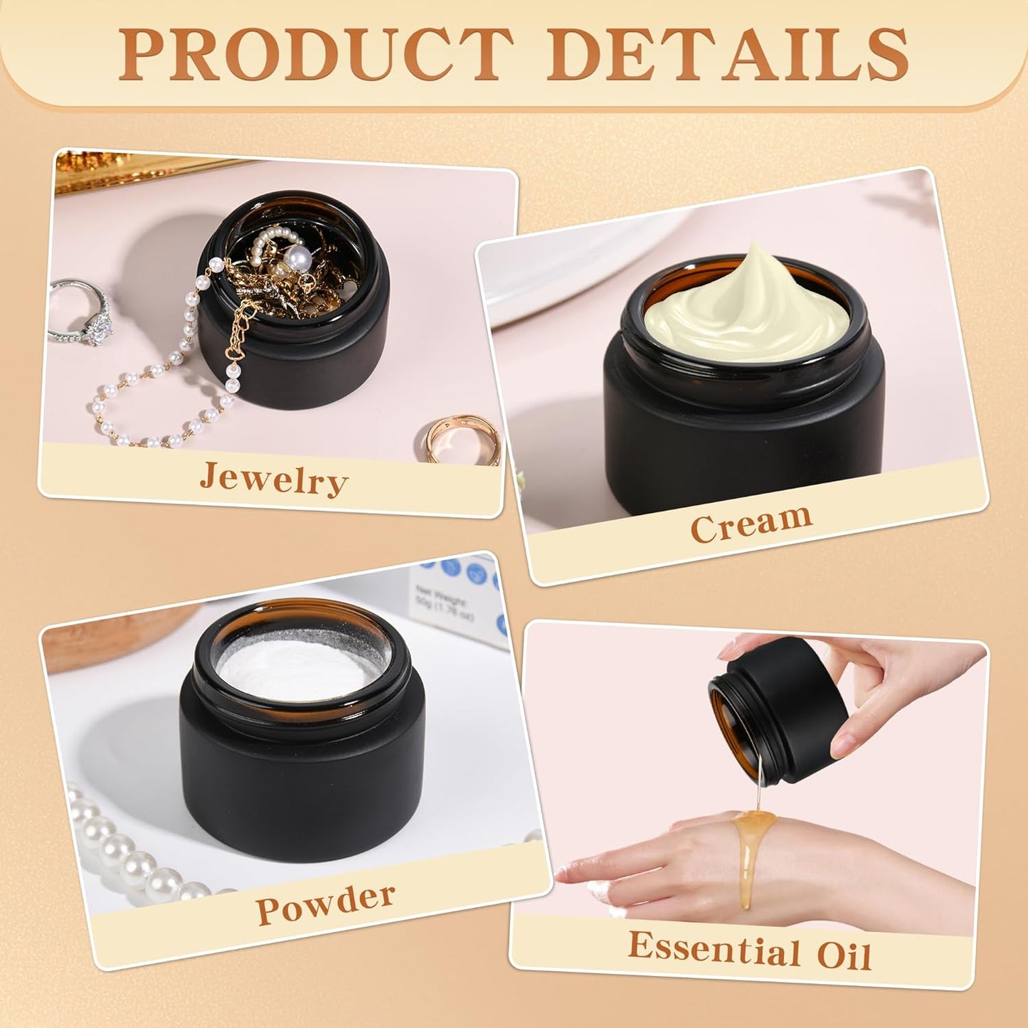 Glass Jars with Lids,Eco-Friendly Cosmetic Containers with Airtight Black Lids & Liners, Multi-Color Options for Cream, Lotion, Body Butter, DIY Skincare Travel Jars (Frosted Black, 1oz)