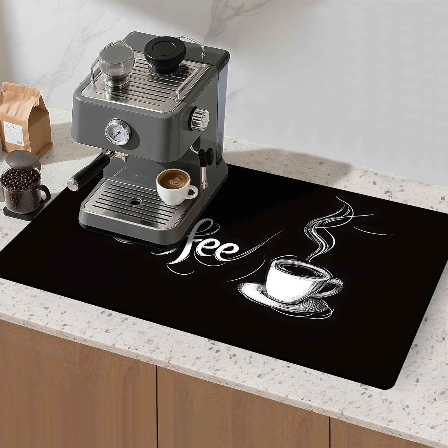 17"x 32" Coffee Bar Mat, Coffee Sign Absorbent Dish Drying Mat Cuttable Hide Stain Draining Table Pad for Kitchen Counter, Coffee Bar Accessories