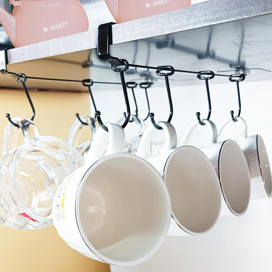Adjustable Mug Hooks - Secure & Sturdy-Designed for Ease of Use & Durability-Ideal for Kitchens & Pantry Storage-Black Finish for a Sleek & Modern Look
