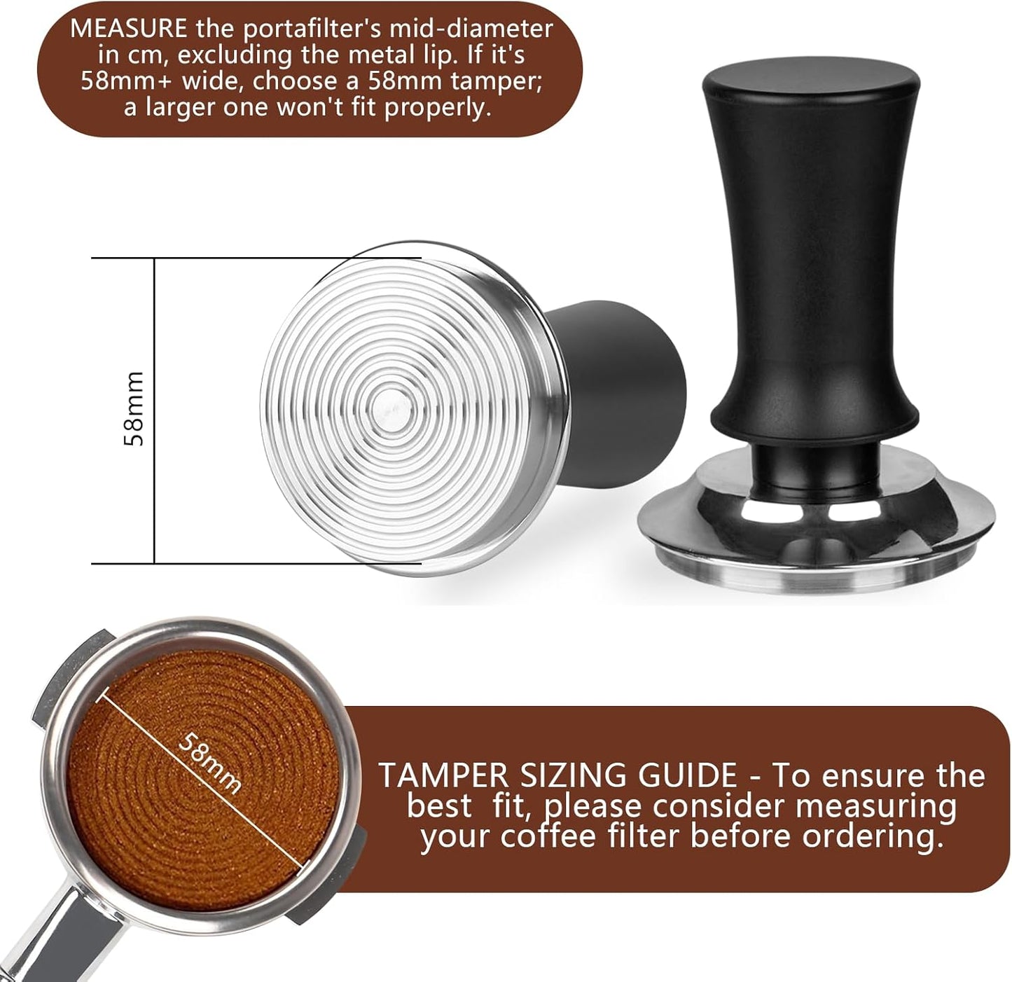 58mm Espresso Tamper Set - Spring-loaded Coffee Tamper, Adjustable Depth Espresso Distributor Leveler, Magnetic Dosing Funnel Aluminum Metal, Reusable Puck Screen, Fit for 58mm Portafilters