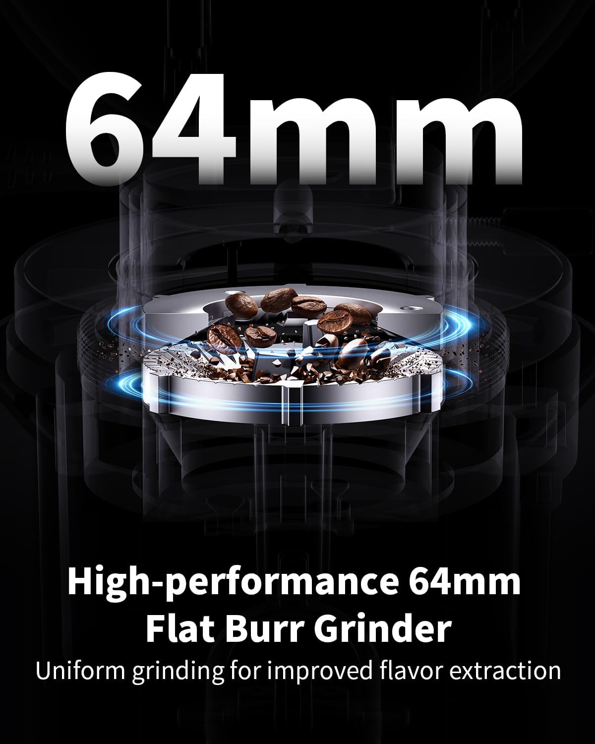 SHARDOR Professional 64mm Burr Coffee Grinder with 100 Grind Settings and All-Metal Chamber, Coffee Bean Grinder with Adjustable Electronic Timer and LED Display, Anti-Static,Black