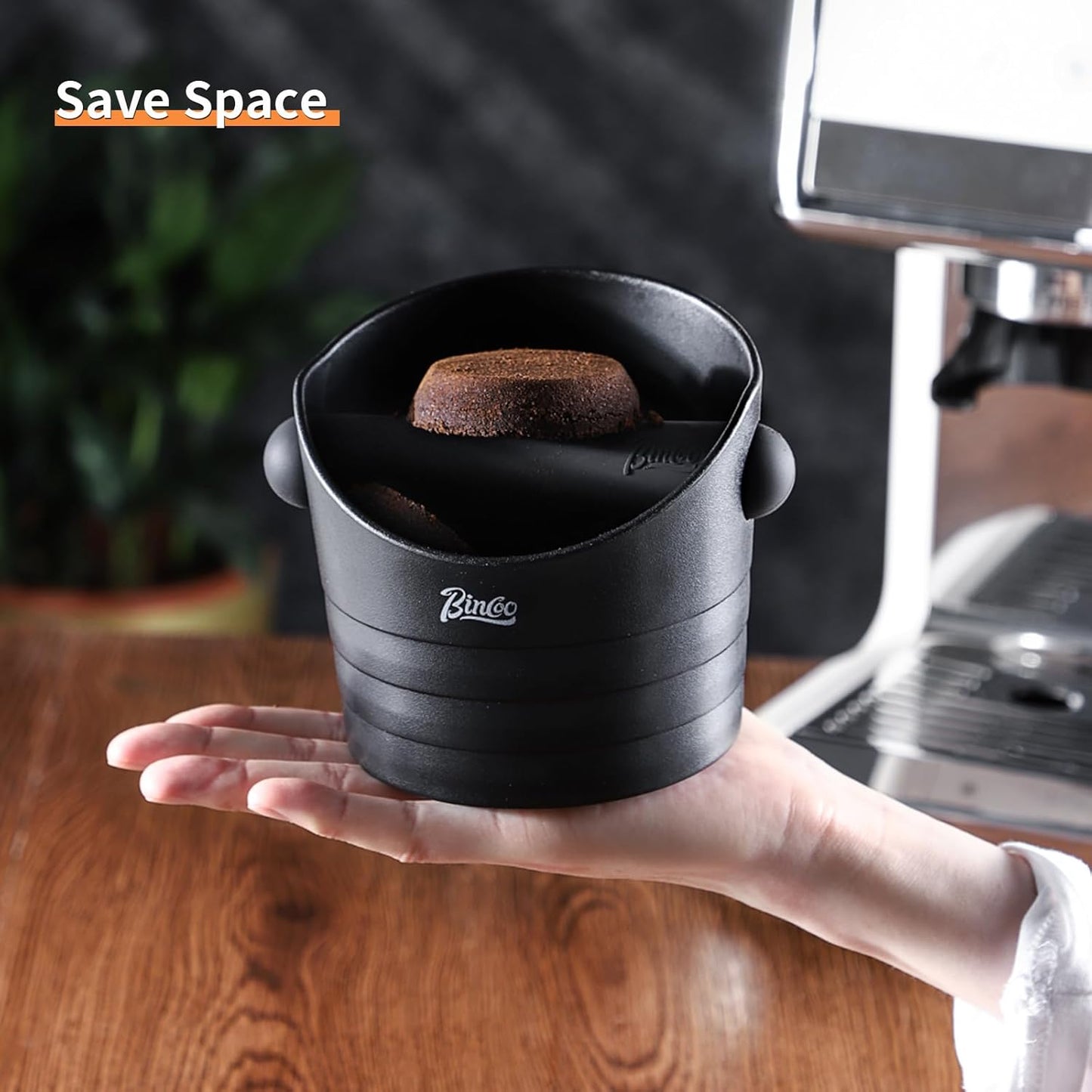Bincoo Mini Coffee Knock Box 4.5 Inch - Espresso Accessories for Coffee Grounds Container - Multifunctional, Suitable for Home & Bar(Black)