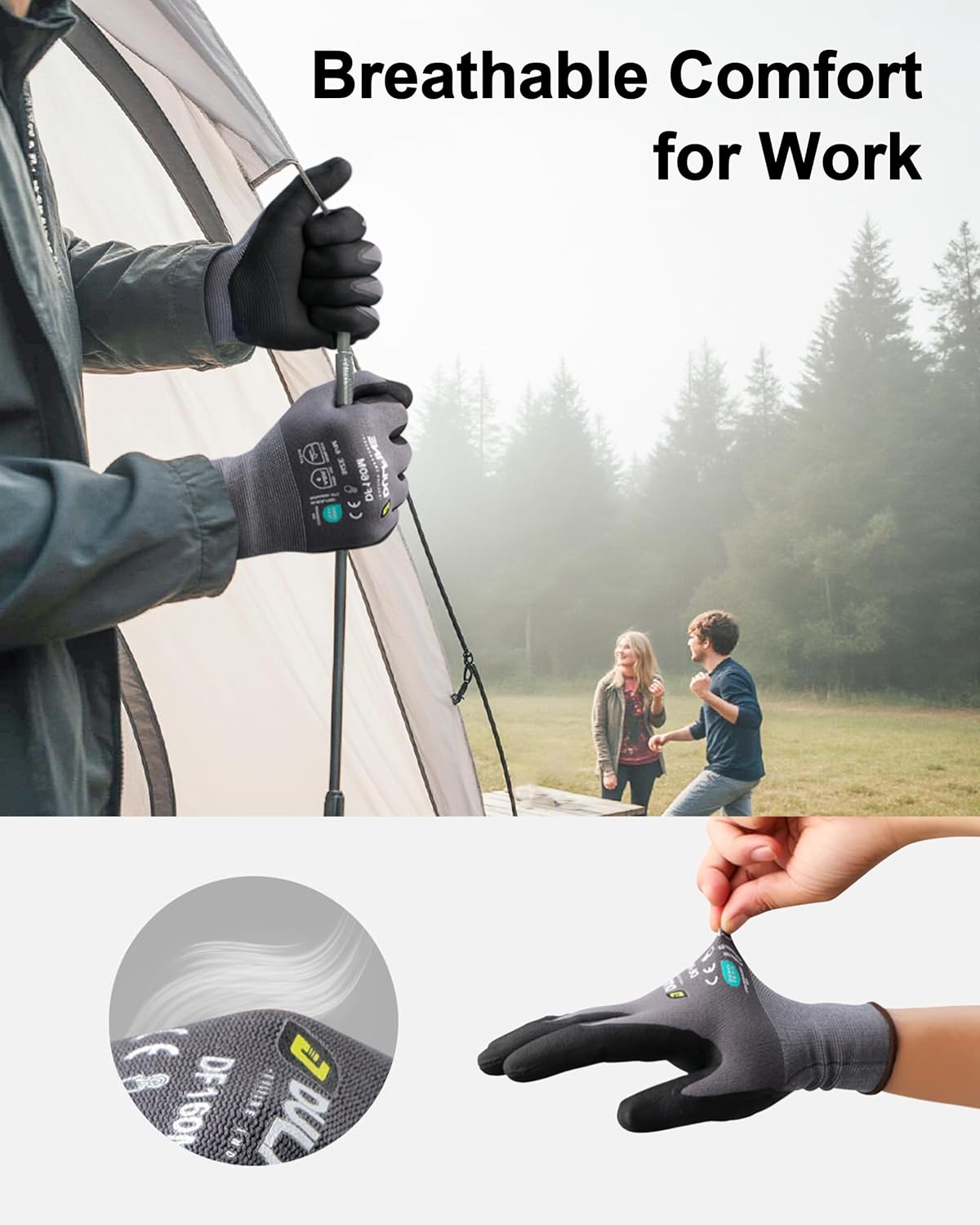 DULFINE Safety Work Gloves MicroFoam Nitrile Coated-24 Pairs Pack,Seamless Knit Nylon Glove with Black Micro-Foam Nitrile Grip,Ideal for General Purpose,Automotive,Home Improvement,Painting(Medium)