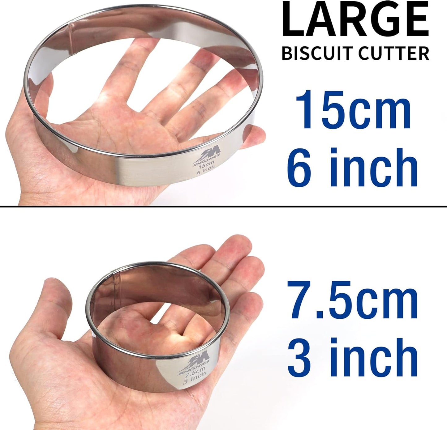 M JNGMEI 6 Pieces Stainless Steel Cookie Biscuit Cutter Set 2'', 3'',3.5'', 4'',5''and6'' Biscuit Plain Edge Round Cutters large Sizes Shape Molds Ranging from 2-6 Inches Multiple Sizes