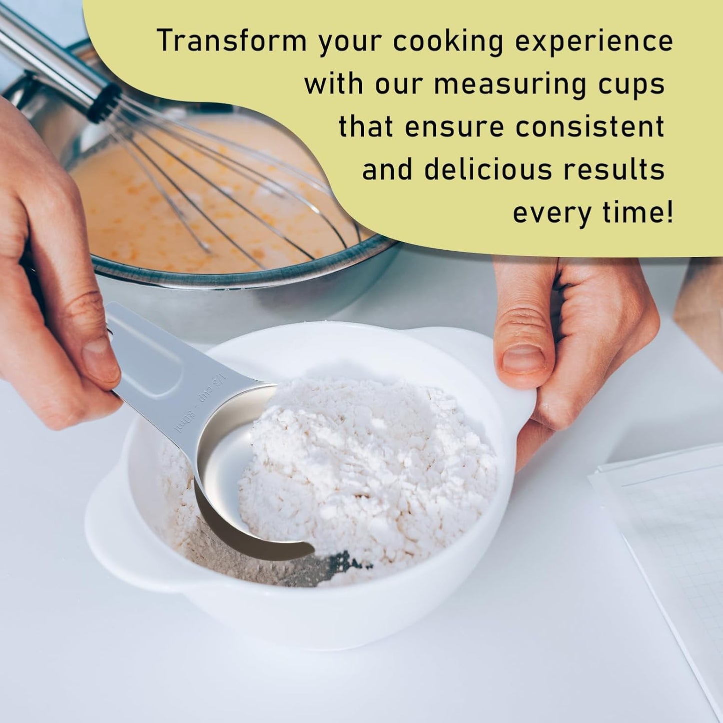 2PCS 1Cup (240ml, 8oz) Single Measuring Cup, Stainless Steel Measure Scoop, Metric and US Measurement, Heavy Duty, Dishwasher Safe