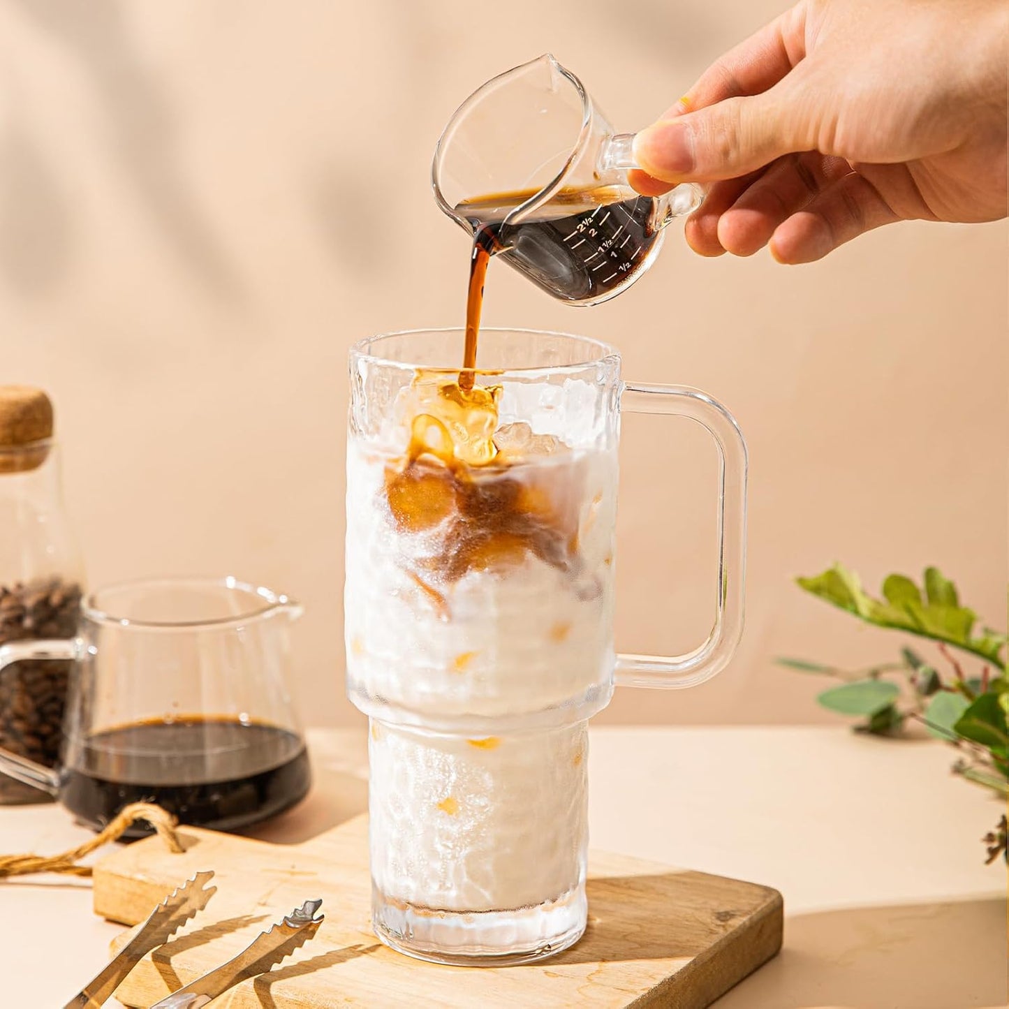 26oz Water Ripple Glass Tumbler with Handle & Lid, Reusable Iced Coffee Cups with Straws – Set of 2, Glass Cups for Smoothies, Juice, Coffee, Tea – Travel Mugs for Daily Use and To-Go