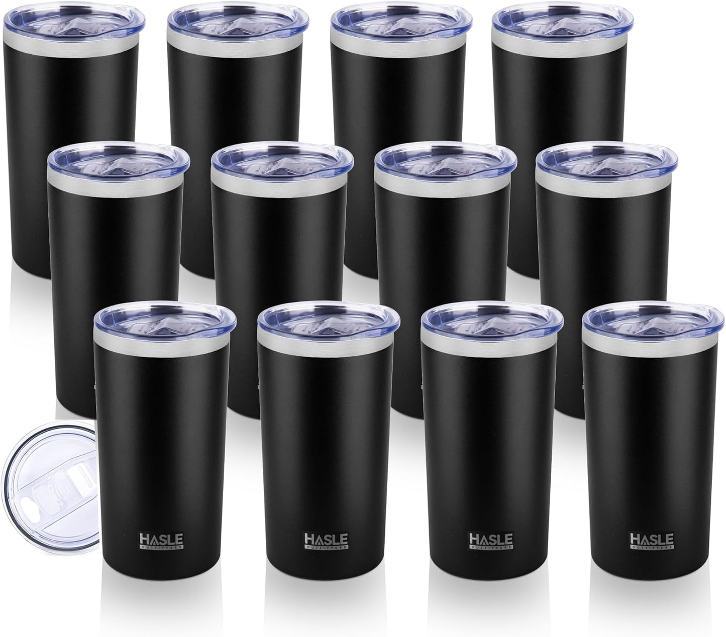 HASLE OUTFITTERS 12oz Skinny Tumbler Bulk, Slim Tumblers Set with Lid, Double Wall Stainless Steel Insulated Travel Coffee Mug, Durable Powder Coated Travel Water Cup(Black, 12)