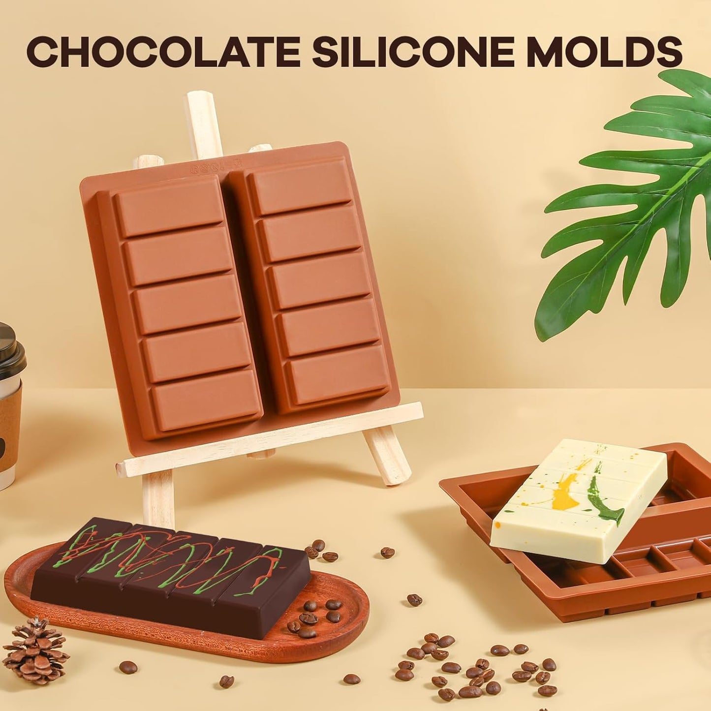 Dubai Chocolate Molds 1 Inch Deep, Silicone Chocolate Bar Mold – Non-Stick, Flexible, Large and Thick Homemade Chocolates, Candies, and Desserts - Set of 2