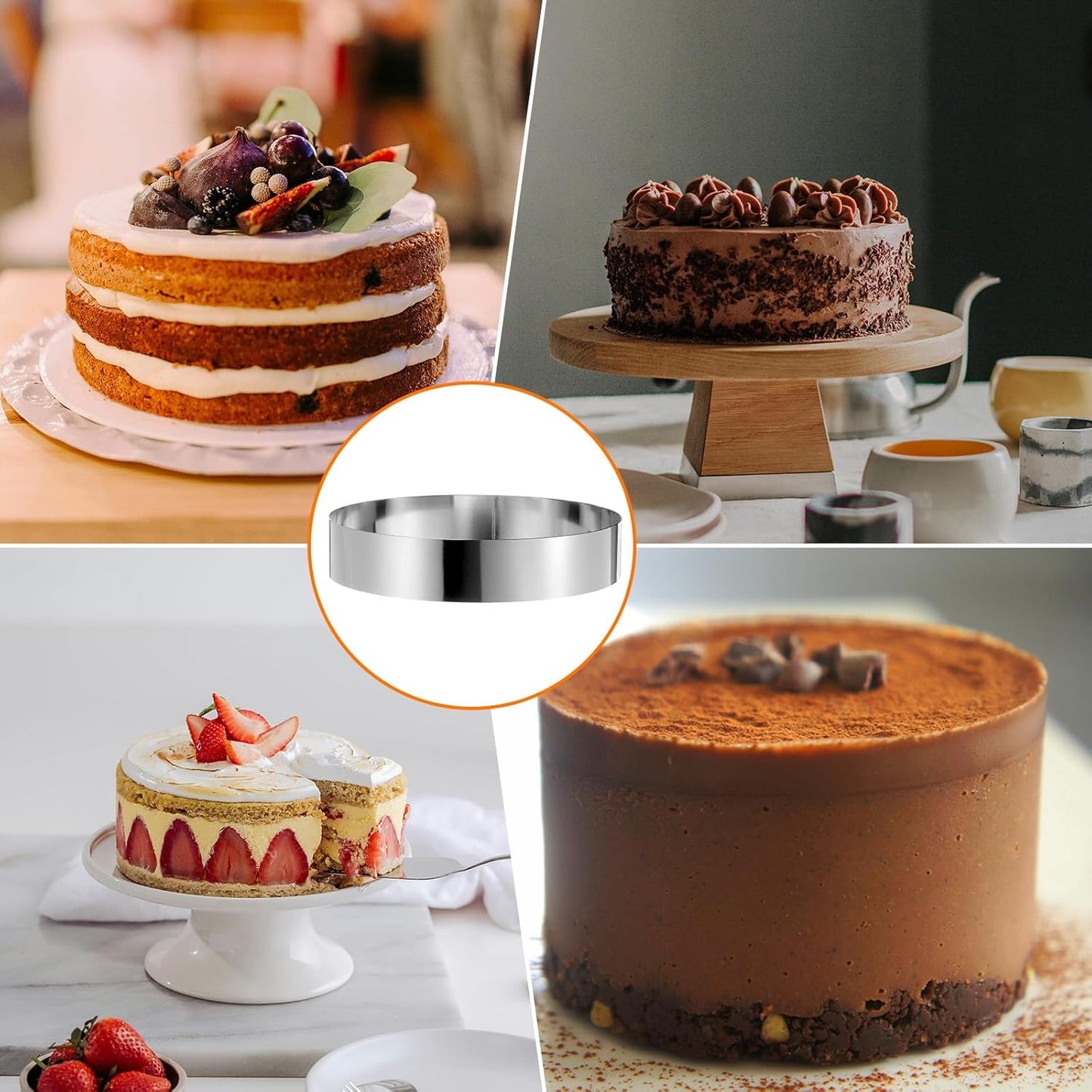 HARFINGTON Round Cake Ring 10 x 2 Inch Seamless Stainless Steel Pastry Mousse Dessert Ring Mirror Coating for Baking Cooking Making Tool